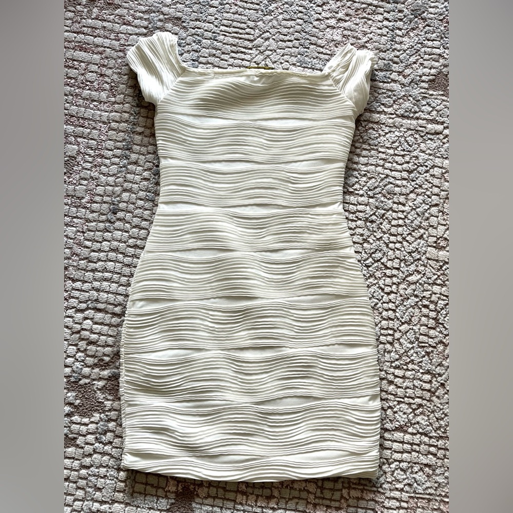 Brat Star Cream Pleated Bodycon Mini Bachelorette Dress -S-M